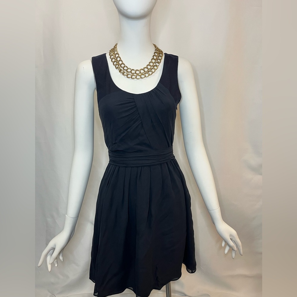 Theory navy draped fully lined silk dress